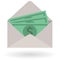 Flat salary icon in envelope, dollars, shadow