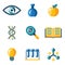 Flat science education research study web icons