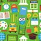 Flat Seamless Pattern Back to School Objects over Green