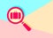 flat search icon with portfolio briefcase on blue and pink paste
