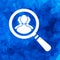 Flat search icon with user group people on a blue triangular pol