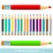 Flat set of color pencils red greenviolet yellow blue black brown orange grey