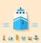 Flat set icons of cruise holidays and journey vacation