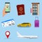 Flat set icons of hotel search and booking online. Vector illustration