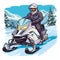 Flat Shading Snowmobile Rider Vector Illustration