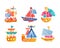 Flat Ship and Sea Vessel Colorful Icon as Seafaring and Marine Cruise Vector Set