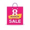 Flat shopping bag with 8 March Sale promo text