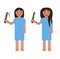 Flat simple sad girl holding a comb in hand with hair loss.Early baldness. Girl with hair problem, damage, alopecia,