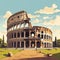 flat simple vector illustration, the coloseum in rome, ancient symbol of the Roman empire in the capital city of Italy