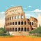 flat simple vector illustration, the coloseum in rome, ancient symbol of the Roman empire in the capital city of Italy.