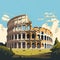 flat simple vector illustration, the coloseum in rome, ancient symbol of the Roman empire in the capital city of Italy.