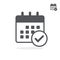 Flat small and large icon of calendar with chack. Vector illustration