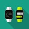 Flat smart watch with long shadow. Vector icon