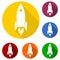 Flat Startup Rocket Beginning Fly Up Start Business Concept icon design and long shadow