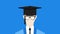 Flat Student In Realistic Vector Black Graduate Hat With Sunglasses On Blue Background