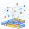 Flat style 3D Isometric view of Cloud Computing Network