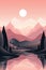 Flat style abstract minimalistic aesthetic mountains landscape background. Pink color shades