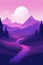 Flat style abstract minimalistic aesthetic mountains landscape background. Purple color shades