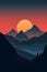 Flat style abstract minimalistic aesthetic mountains landscape background. Sunset color shades