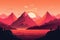 Flat style abstract minimalistic aesthetic mountains landscape background. Sunset color shades