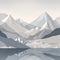 Flat style abstract minimalistic aesthetic mountains landscape background. White and greys colors