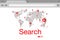 Flat style browser search engine. World map with pins