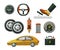 Flat style car, auto, automobile and set of parts