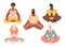 Flat style cartoon cute character, diverse group of people doing meditation in yoga pose set