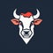 Flat Style Cow Head Logo Design With Retro Filter Icon