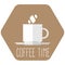 Flat style. A cup of coffee. Hexagonal frame. Stylized simplified drawing of a cup of aromatic coffee