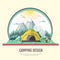 Flat style design of retro Mountains landscape and camping