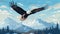 Flat Style Eagle Illustration In Snow-capped Wetland