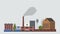 Flat style factory animation reveal. Eco atmosphere pollution chimney animated smoke concept