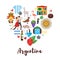 flat style heart shape composition of Argentina national cultural symbols.