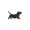 Flat style icon of basset hound. Cute family dog. Simple silhouette pictogram for different design. Vector illustration