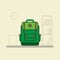 Flat style illustration of school green briefcase on background, in vector flat style for web and web design