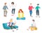 Flat style men and women relax in different way cartoon illustration