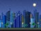 Flat style modern design of urban night city landscape.