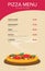 Flat style. Pizza card menu. Vector illustration