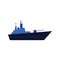 Flat style vector icon of blue warship, battleship
