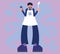 Flat style vector illustratio of a male character. Confused business man in apron