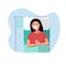 Flat style vector illustration, A sick women is in a medical bed