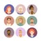 Flat style vector round icons people portraits set. Men and women, male and female faces colorful avatars