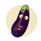 Flat styled illustration of an eggplant, aubergine, melongene or brinjal happy character face.