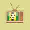 Flat stylized soccer ball on TV. Brazil flag color.
