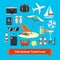 Flat summer travel icons. Vacation and tourism