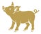 Flat Symbolic Pig - golden color, Side View