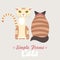 Flat tabby cats sitting back and front view isolated vector. Cartoon illustration