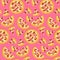 Flat tasty italian pizza pattern on pink