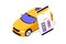 Flat taxi car app with mobilephone and map with track.